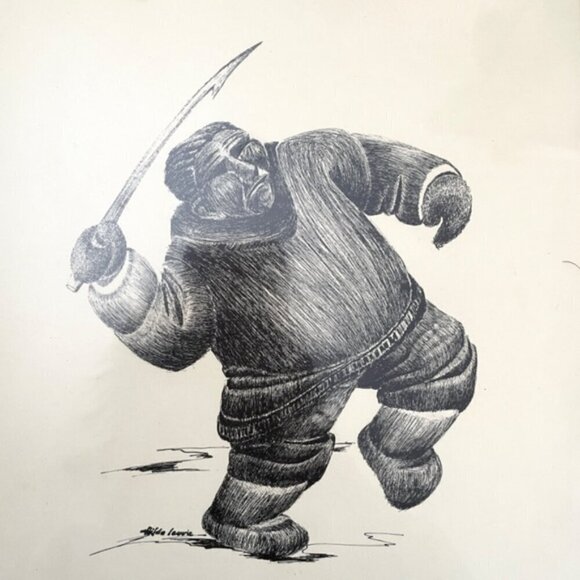 Vintage Aboriginal Inuit Print by Hilda Lavoie - set of 2, signed & framed 🇨🇦 - Picture 5 of 13